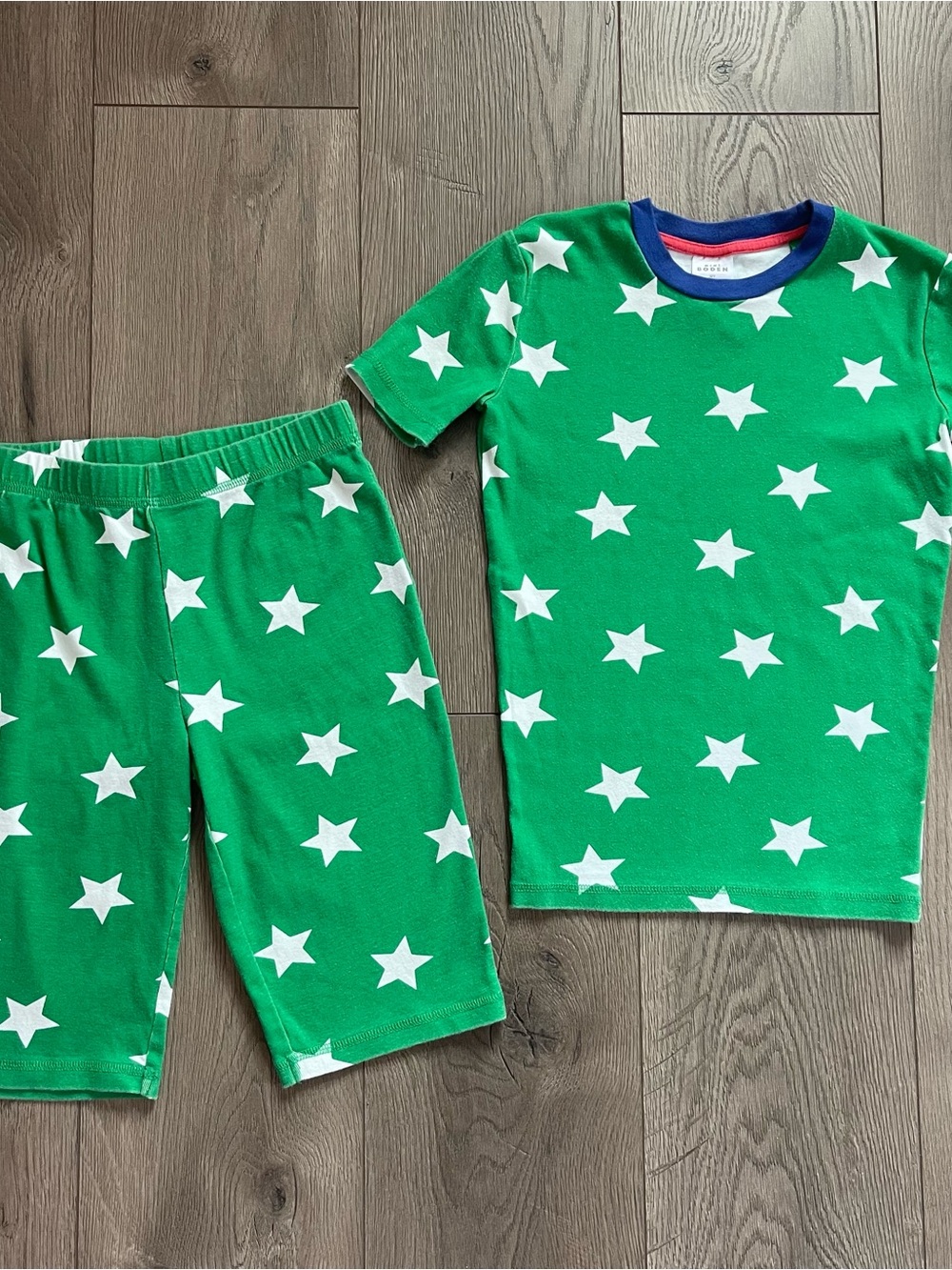 Mini Boden Green Stars 12Y Snug Short Johns Pajama Set